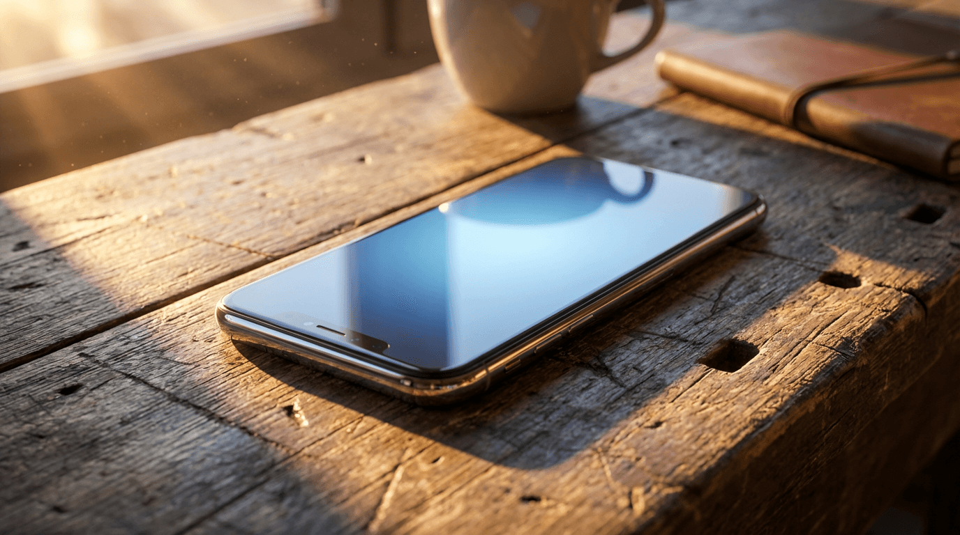 Smartphone on a desk showing an incoming call, representing AI call answering for service businesses.